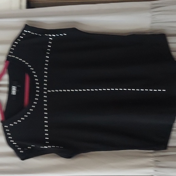 DKNY Donna Karen black Silver Metal Studded  sleeveless Top Sz S - Picture 5 of 7